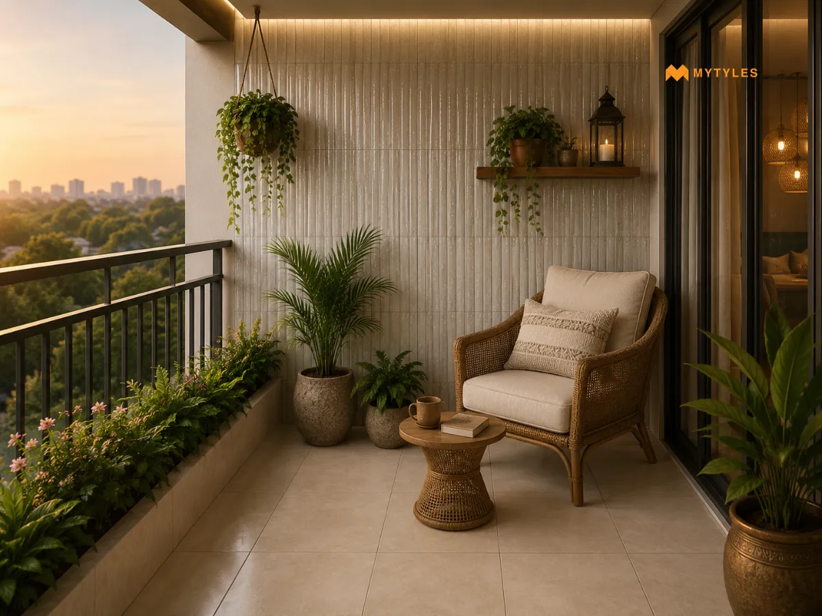 Fluted Tiles For A Slim Textured Balcony Wall